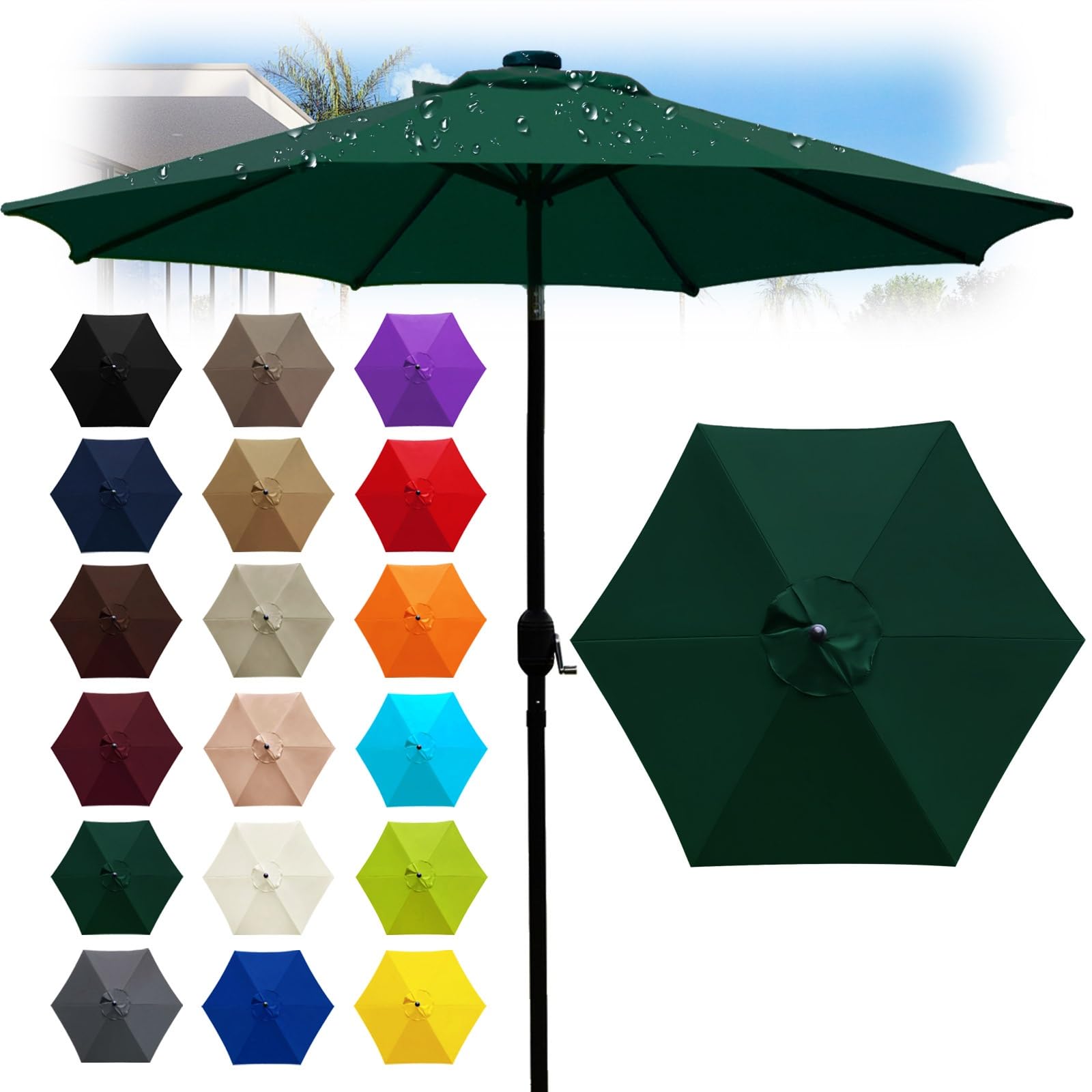 6 Ribs Outdoor Umbrella Canopy Replacement - Replacement Parasol Fabric Cover - 6.6/8.2/8.9/9.8ft Umbrella Cloth - Not umbrella frame - for Garden, Patio, Yard, Beach, Market(Dark Green,6 ribs: 3.0m/9 — image 1