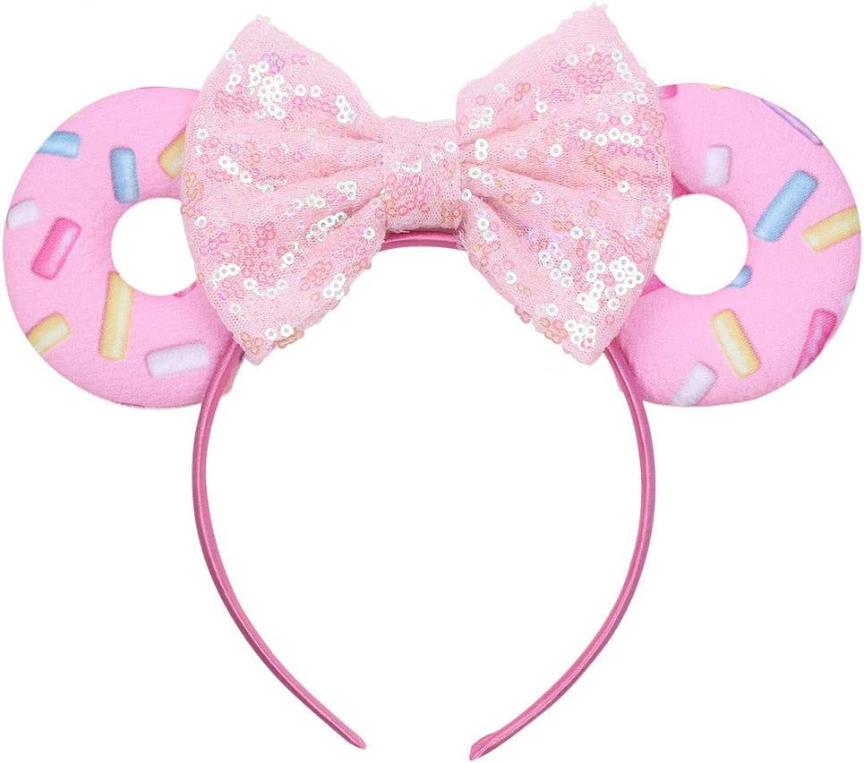 Love Fairy Lovely Donut Mouse Ears Headband Bowknot Hair Hoop for Travel Party Festivals