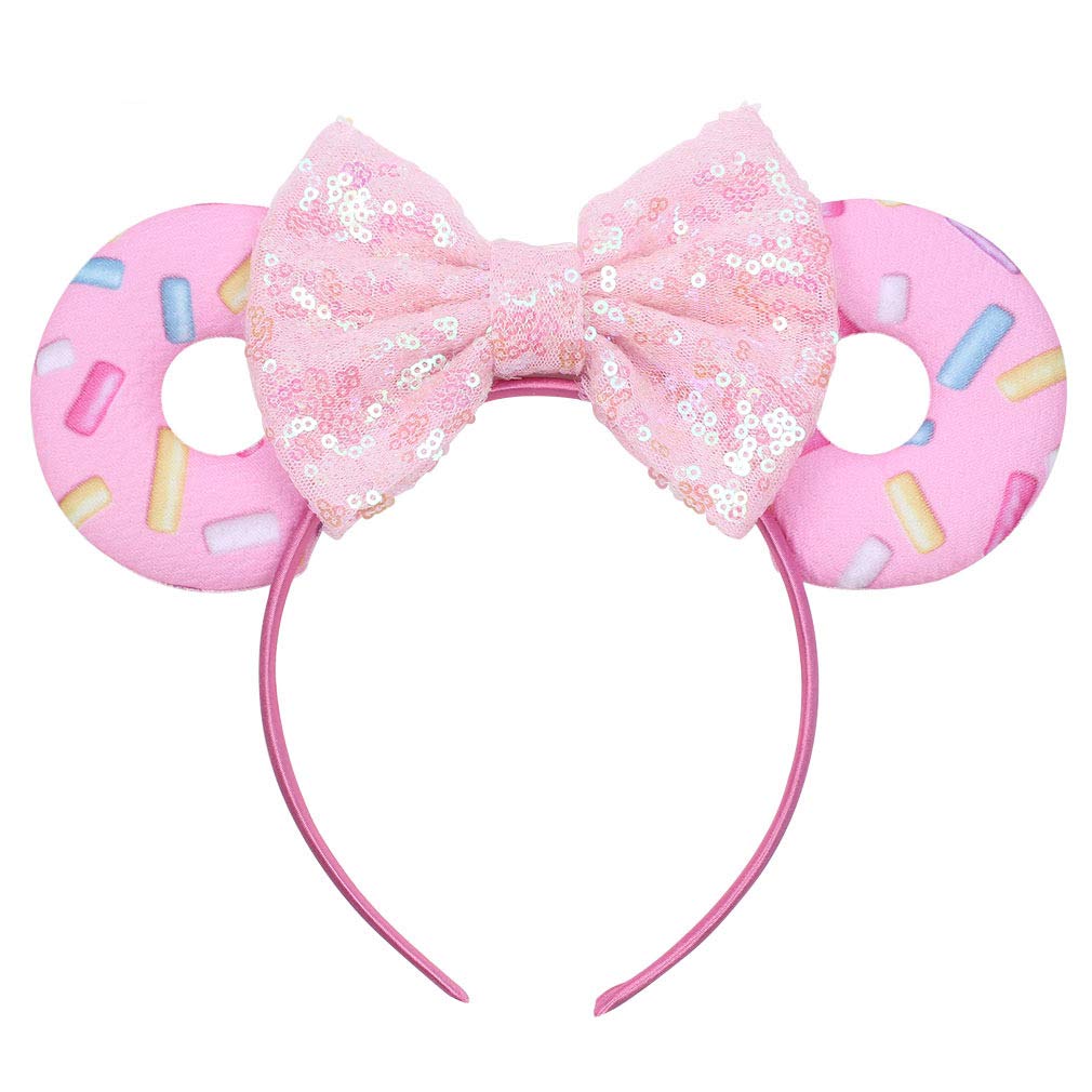 Love Fairy Lovely Donut Mouse Ears Headband Bowknot Hair Hoop for Travel Party Festivals