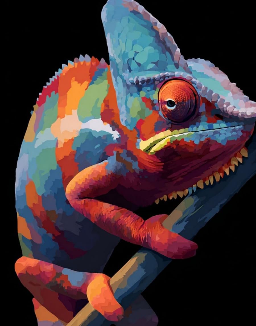 WANGWANGMIAO Paint by Number for Adults Rainbow Lizard Resting on a Branch,Painting by Numbers Kits for Beginners,Colorful Oil Paints Craft Art for Home Wall Decor Gift 20X16Inch，with Frame