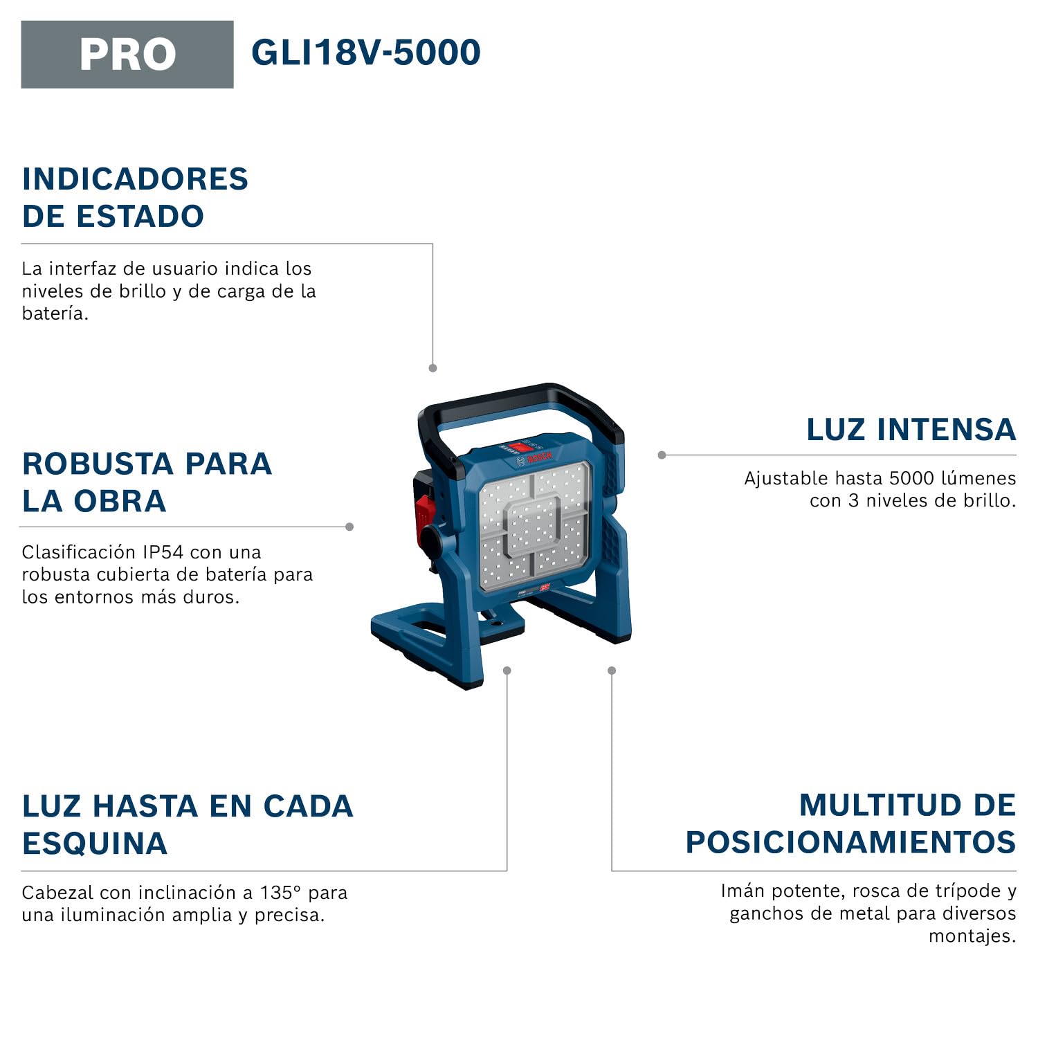 Bosch PRO Linterna a batería GLI18V-5000