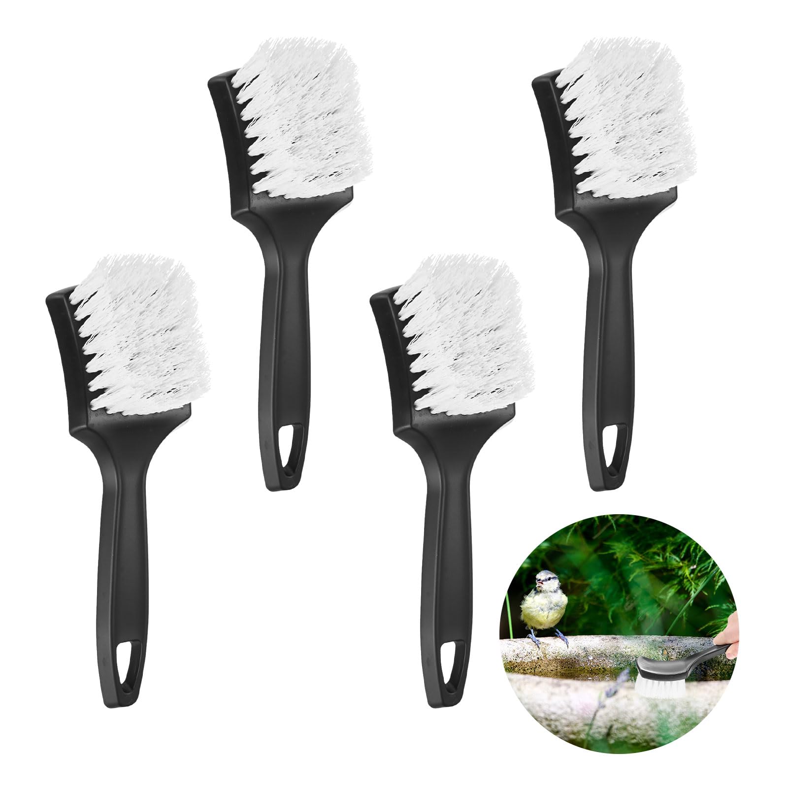 M METERXITY 4-Pack Bird Bath Cleaning Brush, 8.3 Inch Plastic Bird Bath Cleaner with Ergonomic Handle for Feeder/Fountain/Outdoor Cleaning, Utility Hard Stiff Bristle Scrub [White]