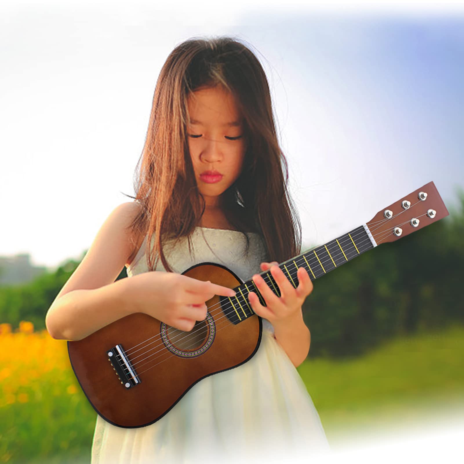 23-calowa Drewniana Gitara Lipa 6-strunowa Mini Gitara Instrument Muzyczny dla Dzieci i Początkujących (Kawa)