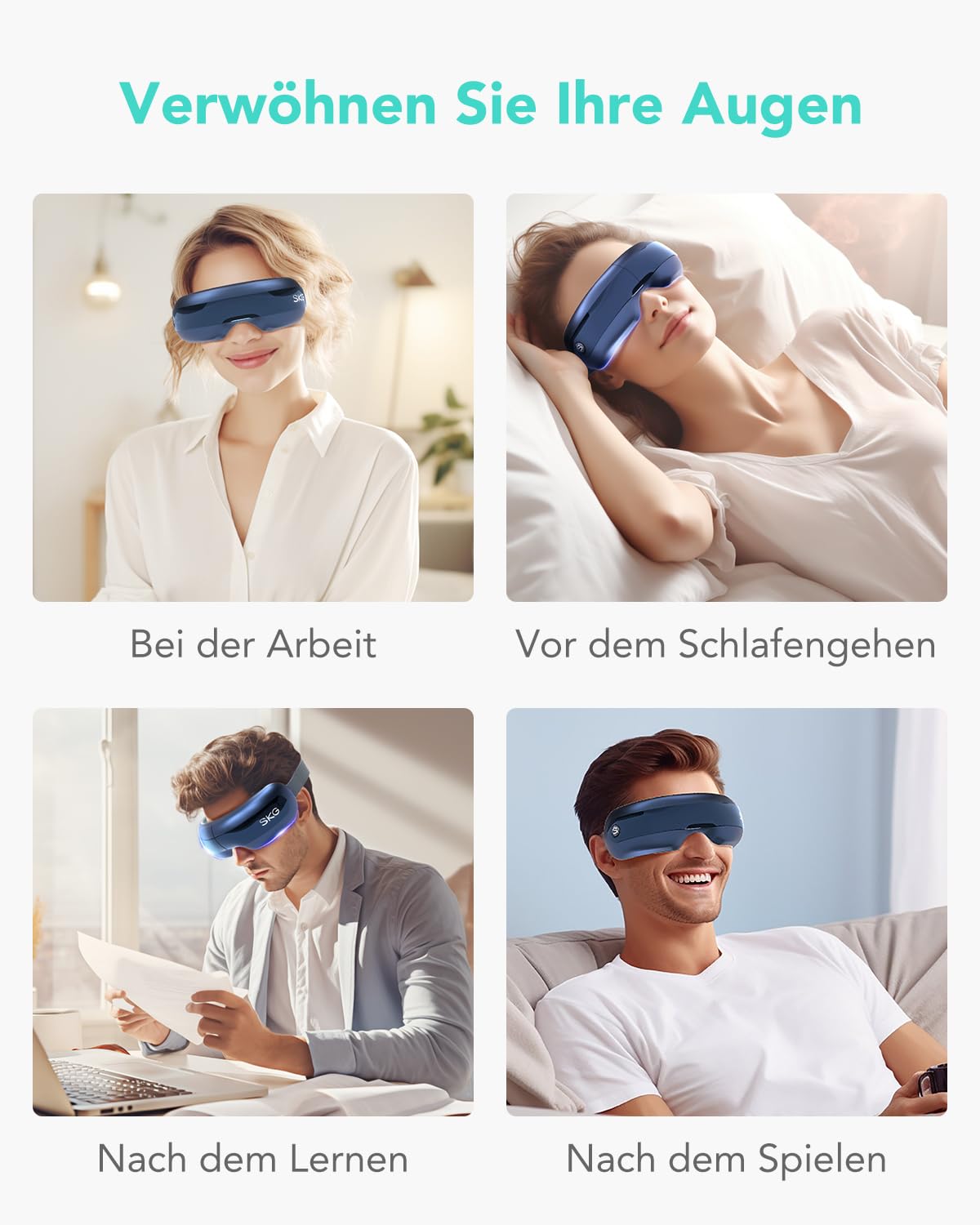 SKG Augenmassagegerät mit Wärme Vibration & Musik für müde Augen, E3 Pro