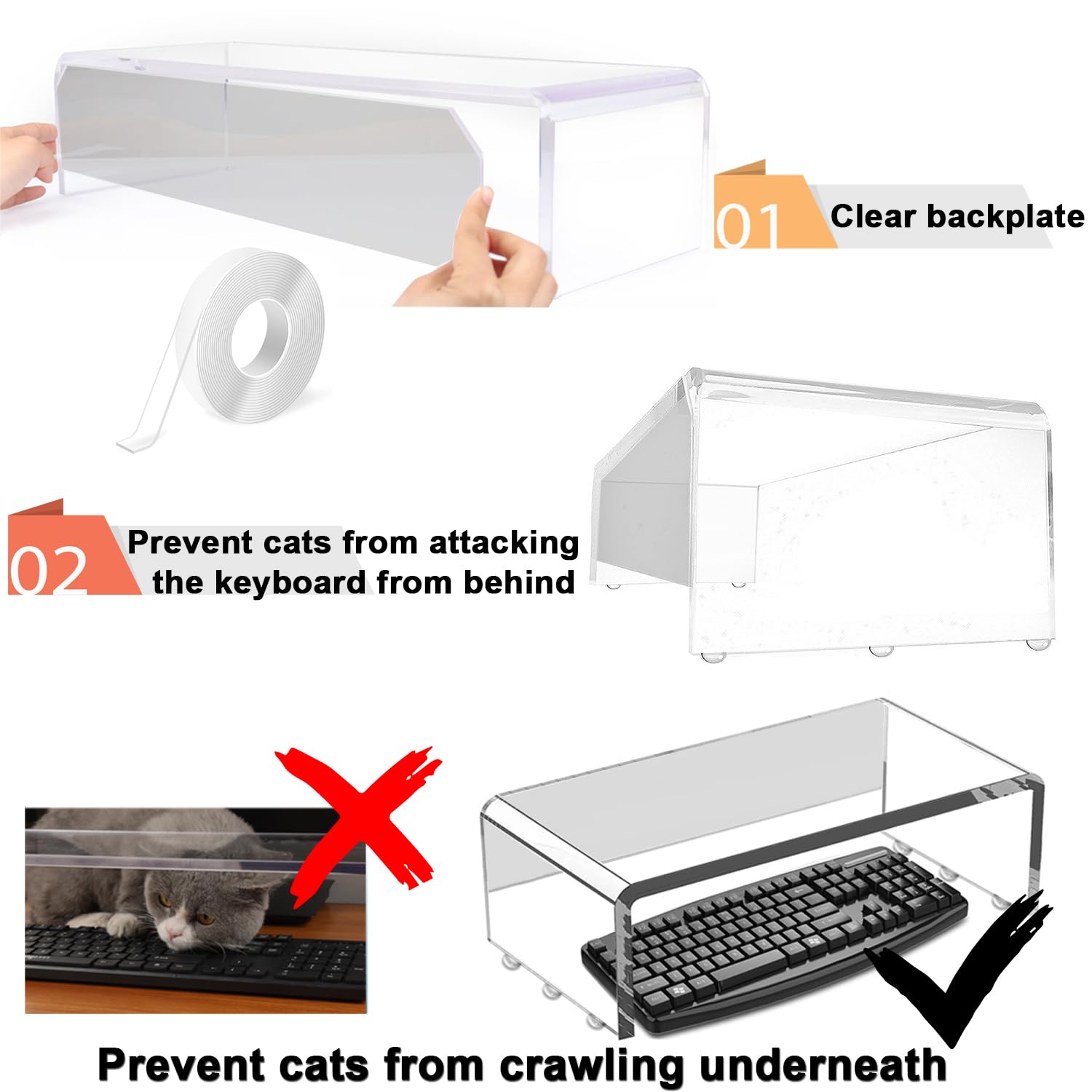 Soporte de monitor acrílico transparente de 20 pulgadas, cubierta para teclado de computadora portátil, a prueba de gatos, protector de teclado anti-gatos evita que los gatos toquen el teclado 4