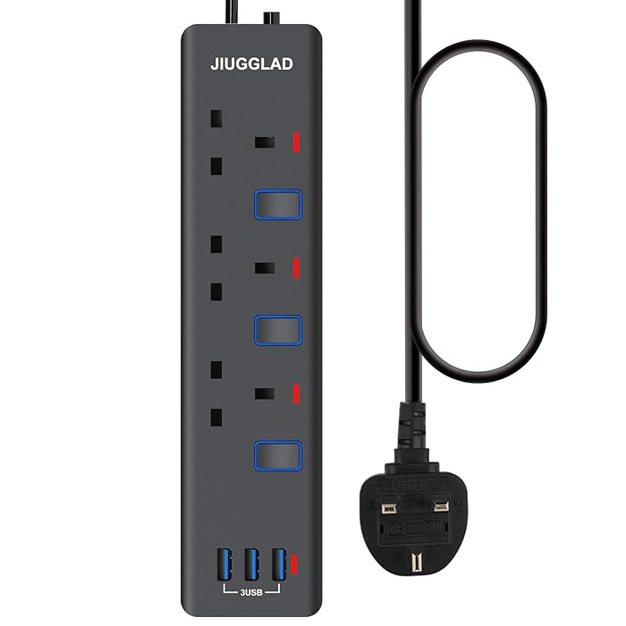 Buy Power Strip Extension USB slots 13A Lead 3 Way Outlets Overload