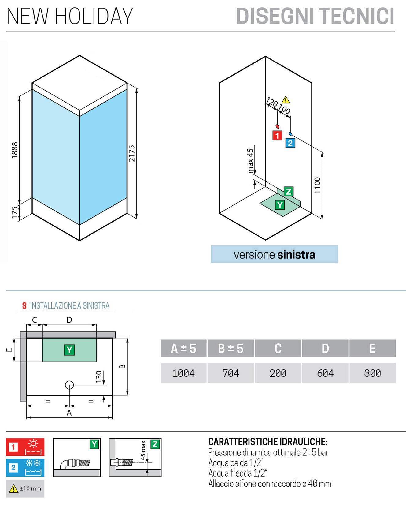 Novellini New Holiday 2P + F Standard - Techo de 100 x 70 cm - Cabina de ducha equipada - 1 puerta corredera - Asiento izquierdo - Mezclador termostático - Cristal transparente - Perfil blanco -