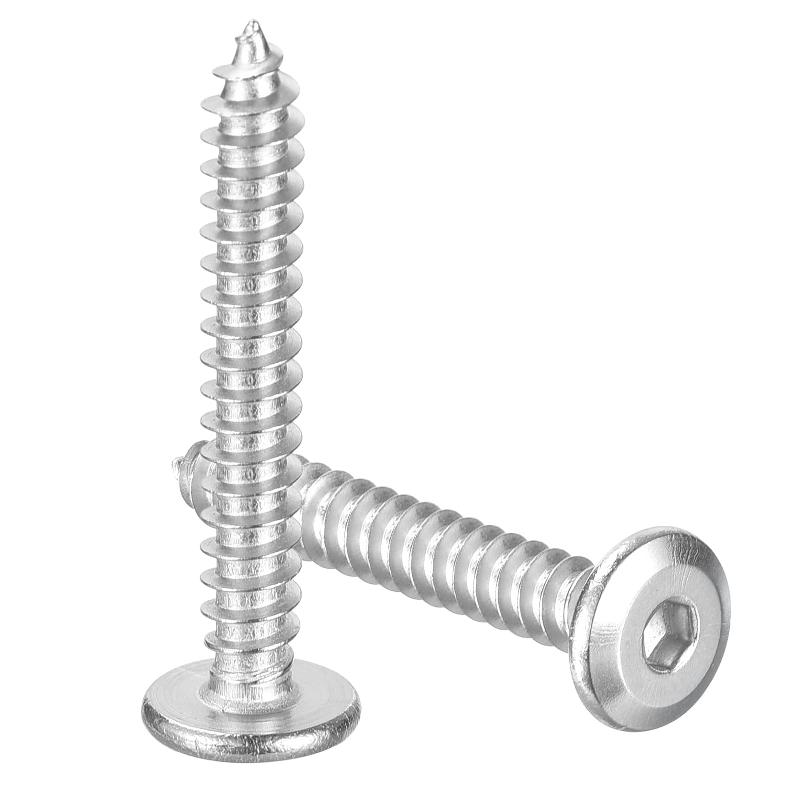 sourcing map M5 x 35mm (50 Pack) Flat Round Socket Head Screws, Stainless Steel Self Tapping Full Thread Hex Socket Cap Screws for Wood Furniture