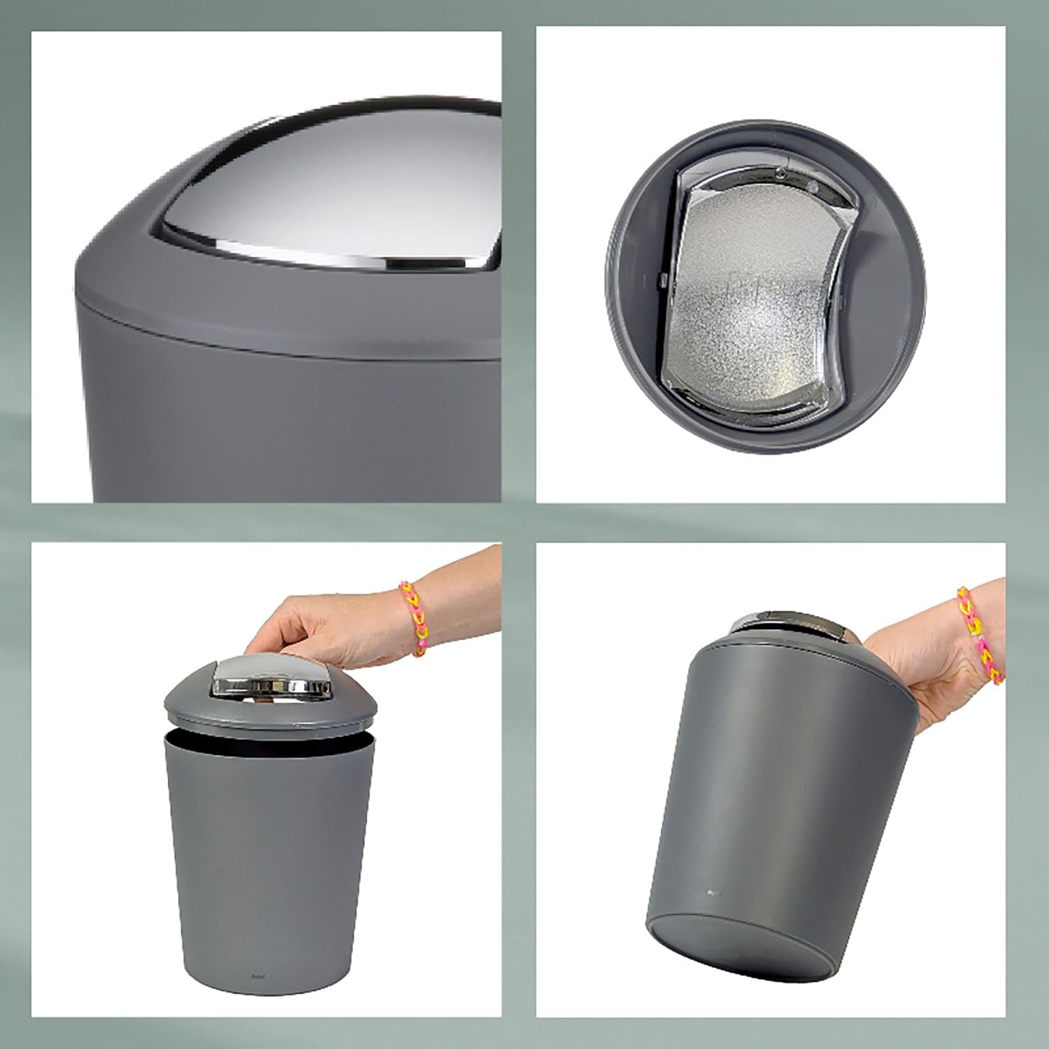 MARTA kela cestino per cosmetici grigio 1,7 l plastica con coperchio a molla