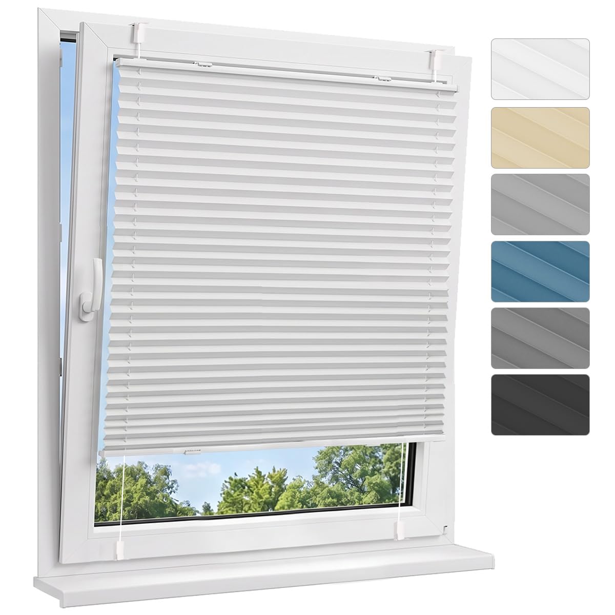 Allesin Plissee ohne Bohren Verdunkelung Klemmfix, Thermo Verdunkelungsplissee Weiß 90x220cm(BxH), 100% Verdunklung, lichtundurchlässig, Sichtschutz, Sonnenschutz und Hitzeschutz für Fenster & Tür