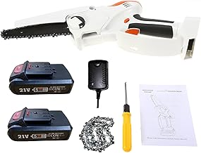 Mini motosserra 6 polegadas Mini motosserra bateria sem fio 2,7 lbs. Motosserra portátil leve com 2 correntes de reposição Motosserra elétrica sem fio e 2 baterias