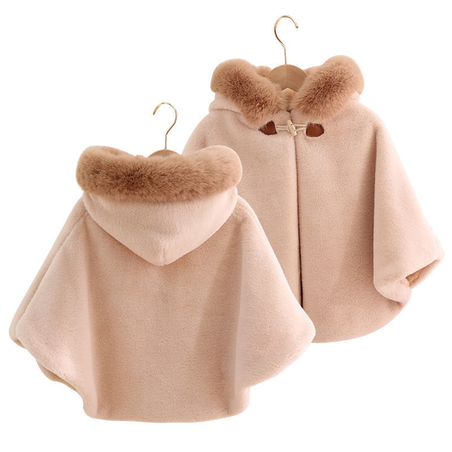 Cape à Capuche Bébé Hiver Blousons Capuchon Fausse Fourrure Poncho en Coton Souple Mignon pour Fille Fillette Automne