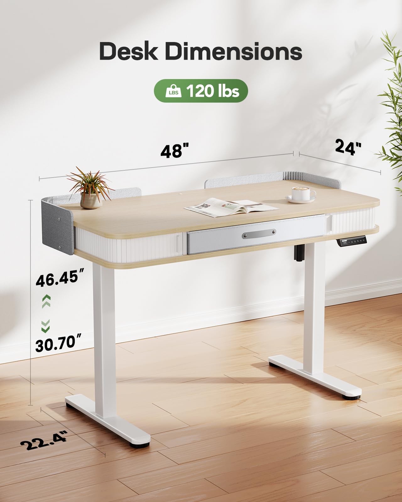 Snapklik.com : Marsail Electric Standing Desk Whole-Piece Desktop 48 X ...