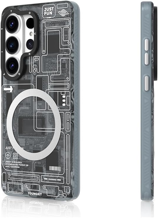 Galaxy S26 Ultra Kılıf M-safe Şarj Özellikli Youngkit 360 Derece Standlı Technology Serisi Kapak Siyah
