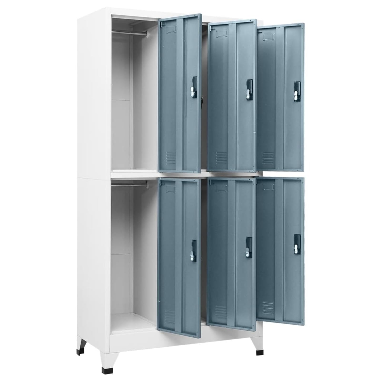 Capwee Armoire Vestiaire Métallique Industrielle - Meuble Casier en Acier avec 6 Compartiments - Gris Clair et Gris Foncé