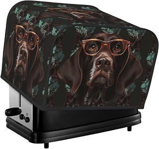 Toaster Covers 4 Slice German Shorthaired Pointer In Glasses Bread Machine Cover Quilted Toaster Dustproof Cover Washable Appliance Cover Bread Maker Protective For Kitchen Small Appliance