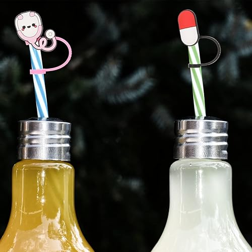 Miniatura 4 de Tapones de paja de silicona, 4 unidades, con temática de médico, reutilizables, para enfermeras, regalos divertidos para enfermeras, médicos,