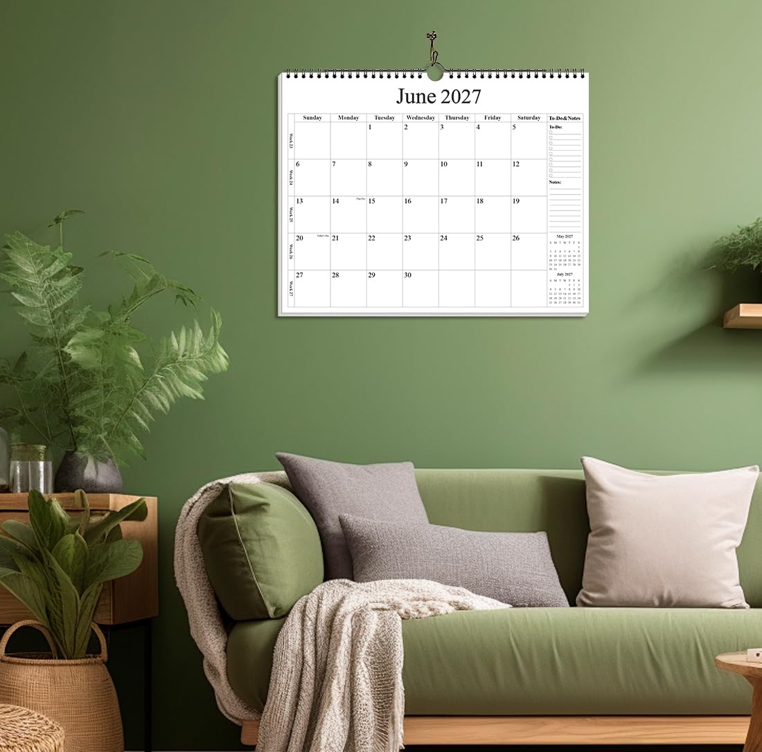 Kalender 2026-2027 - Wandkalender 2026-2027 von August 2026 - Dezember 2027, 18 Monate Kalender mit Premium-Papier, Doppeldrahtbindung & Aufhängehaken, 30,5 x 36,8 cm, Schwarz