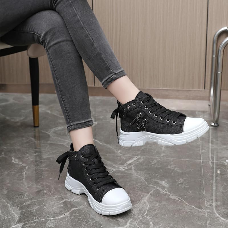 Women's High Top Canvas Sneakers - All-Season Platform Casual Shoes, Comfortable Board with Cushioned Sole, Lightweight Lace-Up Fashion4