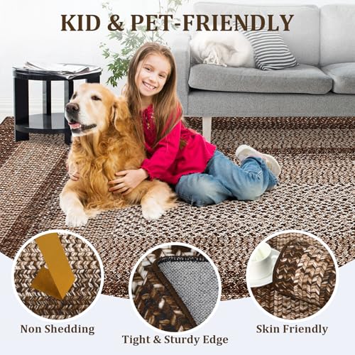 LUXLOOM Printed Washable Rugs Runner 2x6 Rug for Living Room Bathroom Rugs Dark Brown Modern Imitation Braided Bedroom Rug Non Slip Geometric Kitchen Runner Stain Resistant Carpet 2'x6' Dark Brown by LUXLOOM - Used condition - Image 6