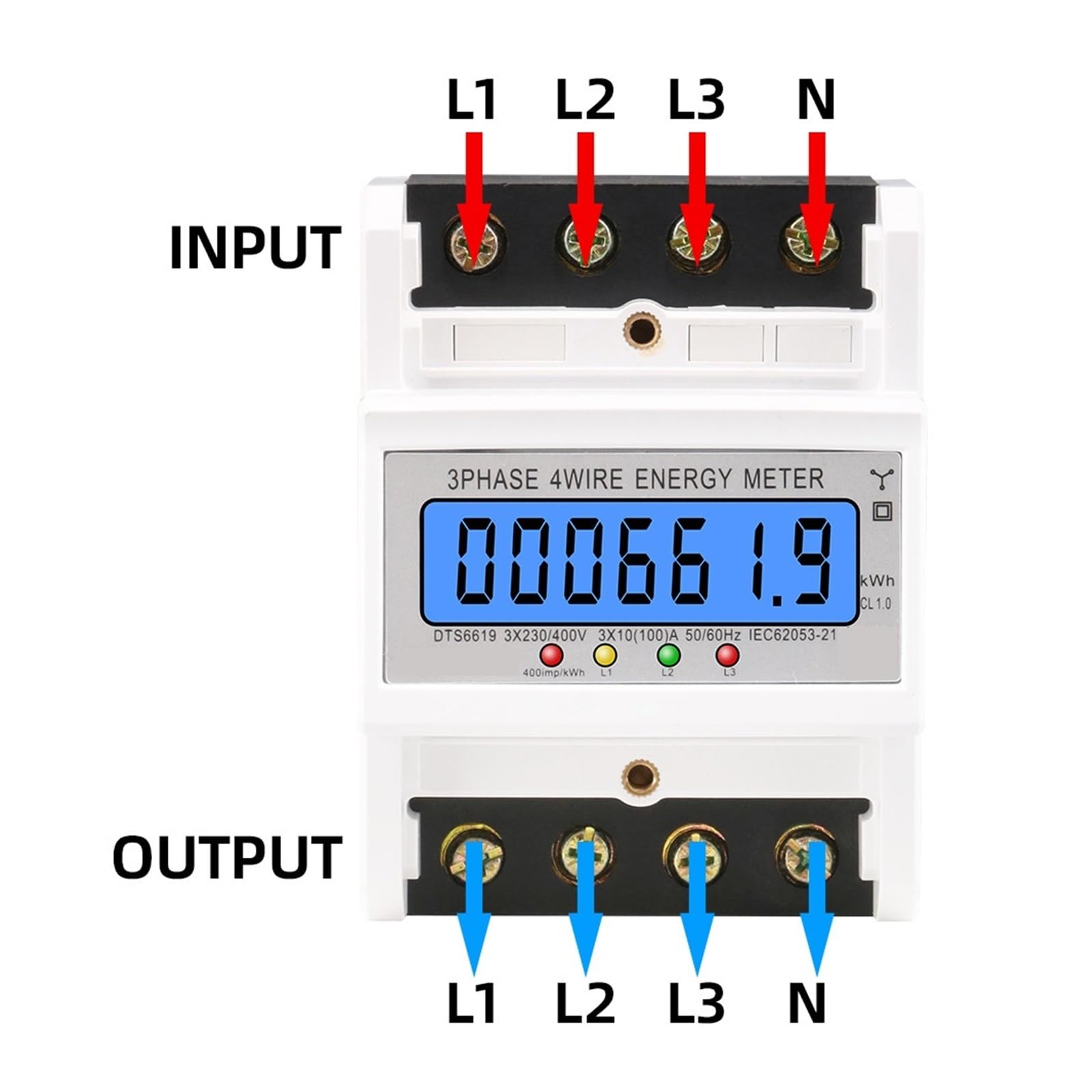 DTS6619 Misuratore Kwh Trifase 100A Display Digitale LCD Con Contatori Di Energia Elettrica Retroilluminata Monitor Contatore Elettrico Smart Rail(Transparent)