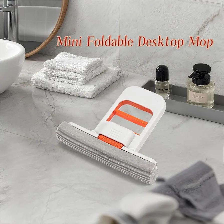 Image of REETIK FASHION HUB 1Pcs Mini Sponge Mop: Handheld Self-Wringing Desktop & Countertop Cleaner, Foldable Portable Squeegee for Kitchen Spills, Sink, and Quick Bathroom Cleanups.