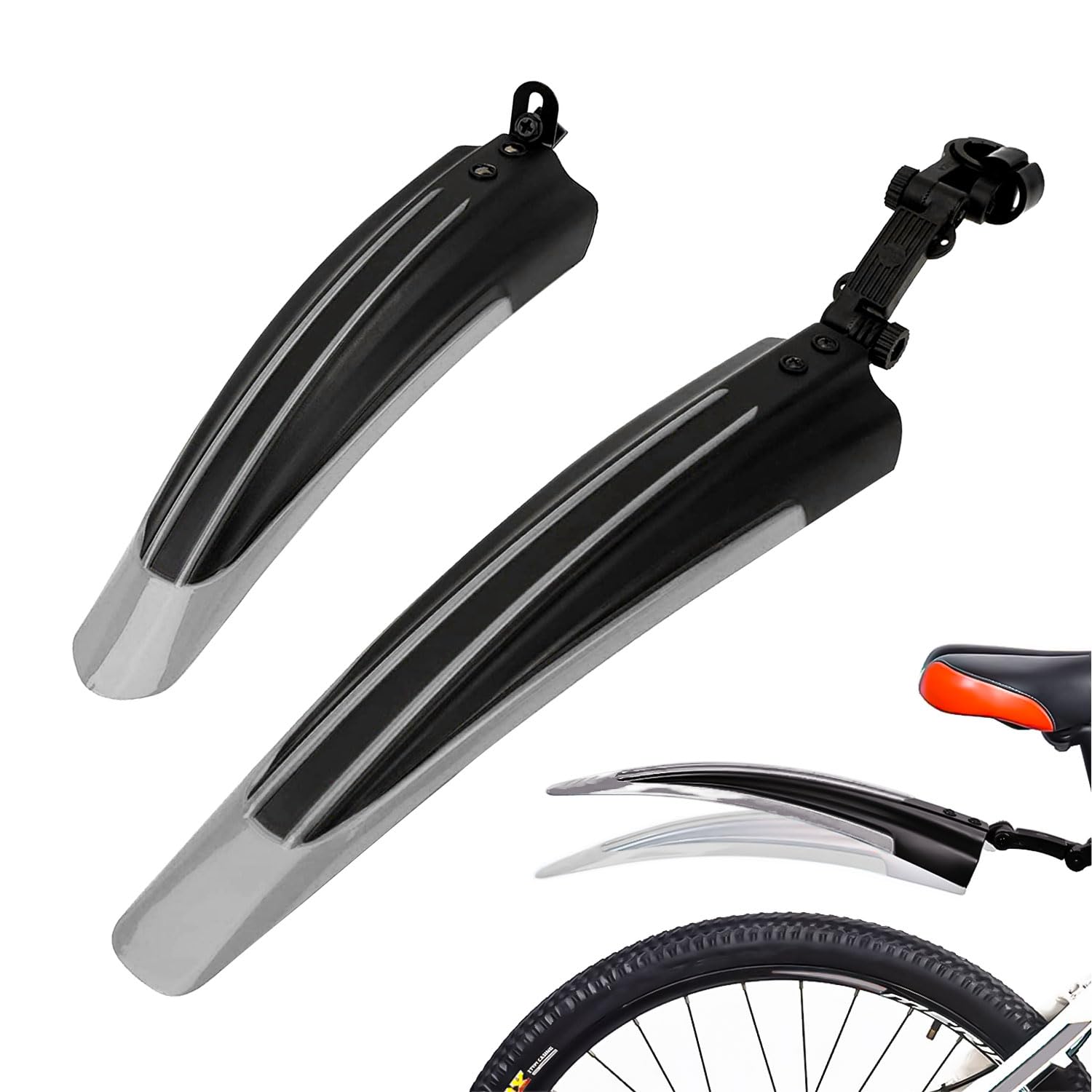 Kugooyi Fahrrad Schutzblech Set, Mountainbike Zubehör Spritzschutz Tragbar Verstellbar Verdicken Vorne Hinten Kotflügel Zum für MTB Rennrad Citybike 20-26 Zoll Räder (Grau)