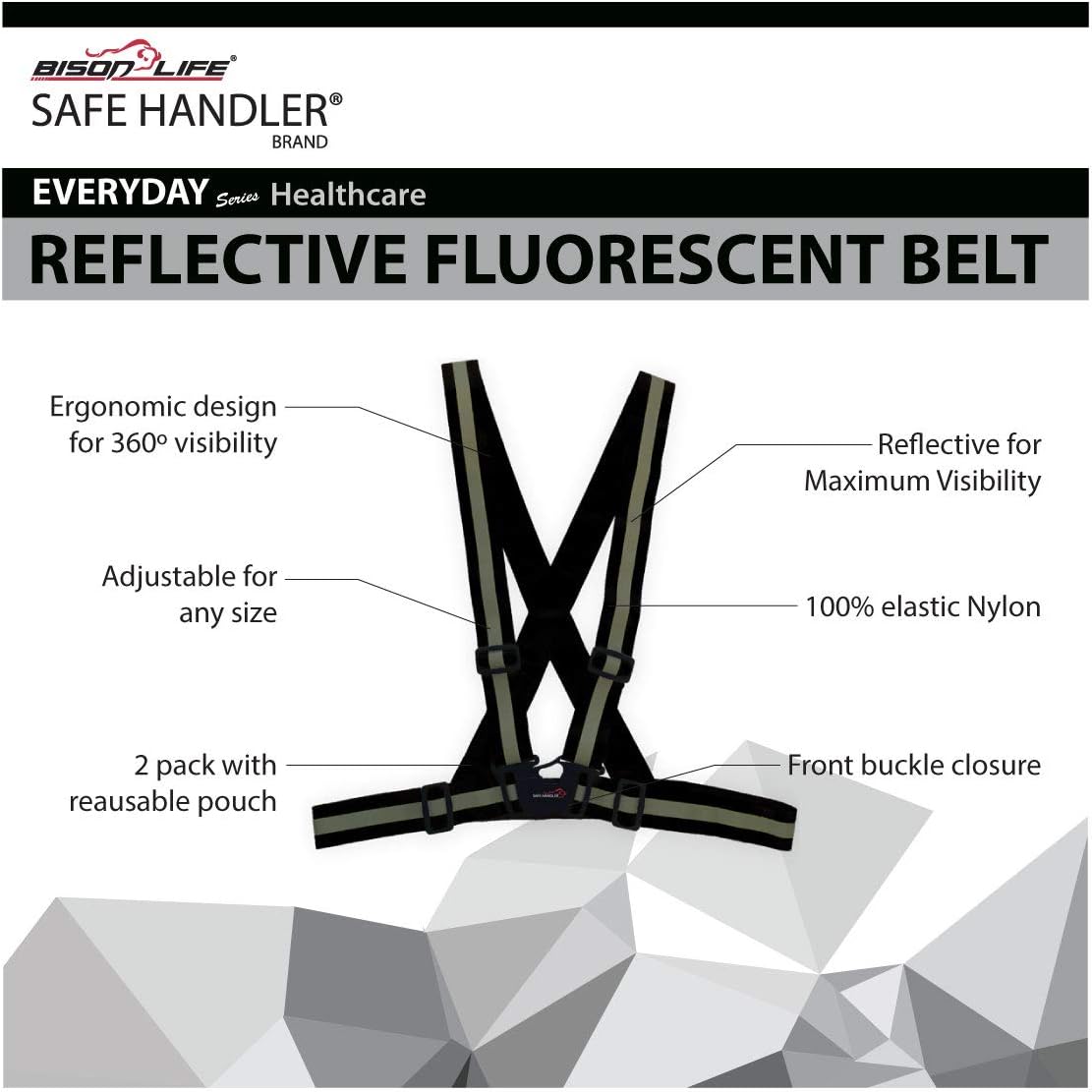 🔥 SAFE HANDLER Reflective Fluorescent Belt | 360 º Fluorescent Visibility, Lightweight, Reusable, Adjustable, Easy to Wear (Black 2 PACK)