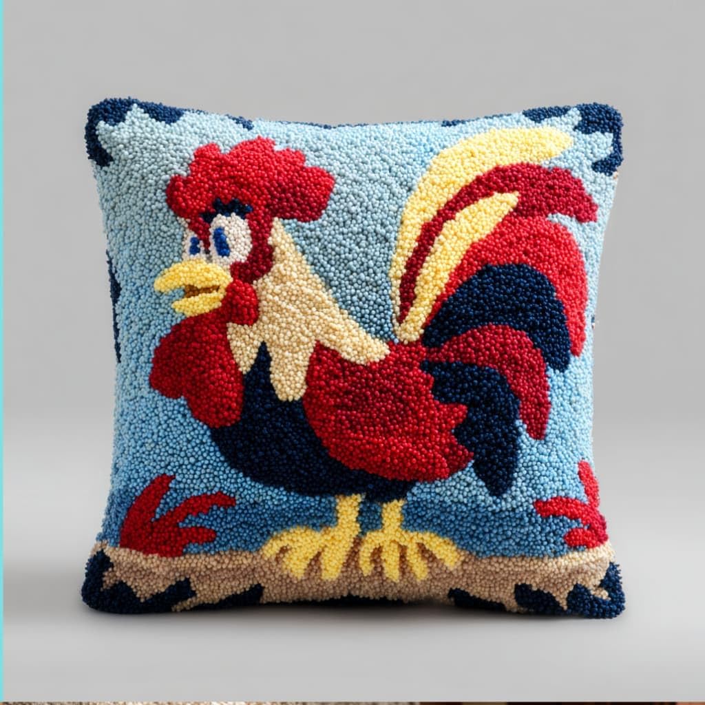 WallustrioaW Latch Hook Kit Cushion Rooster 43Cmx43Cm Latch Hook Kit DIY Pillow Materials Package Hooks Knitted Embroidered Carpet Pillow Embroidery