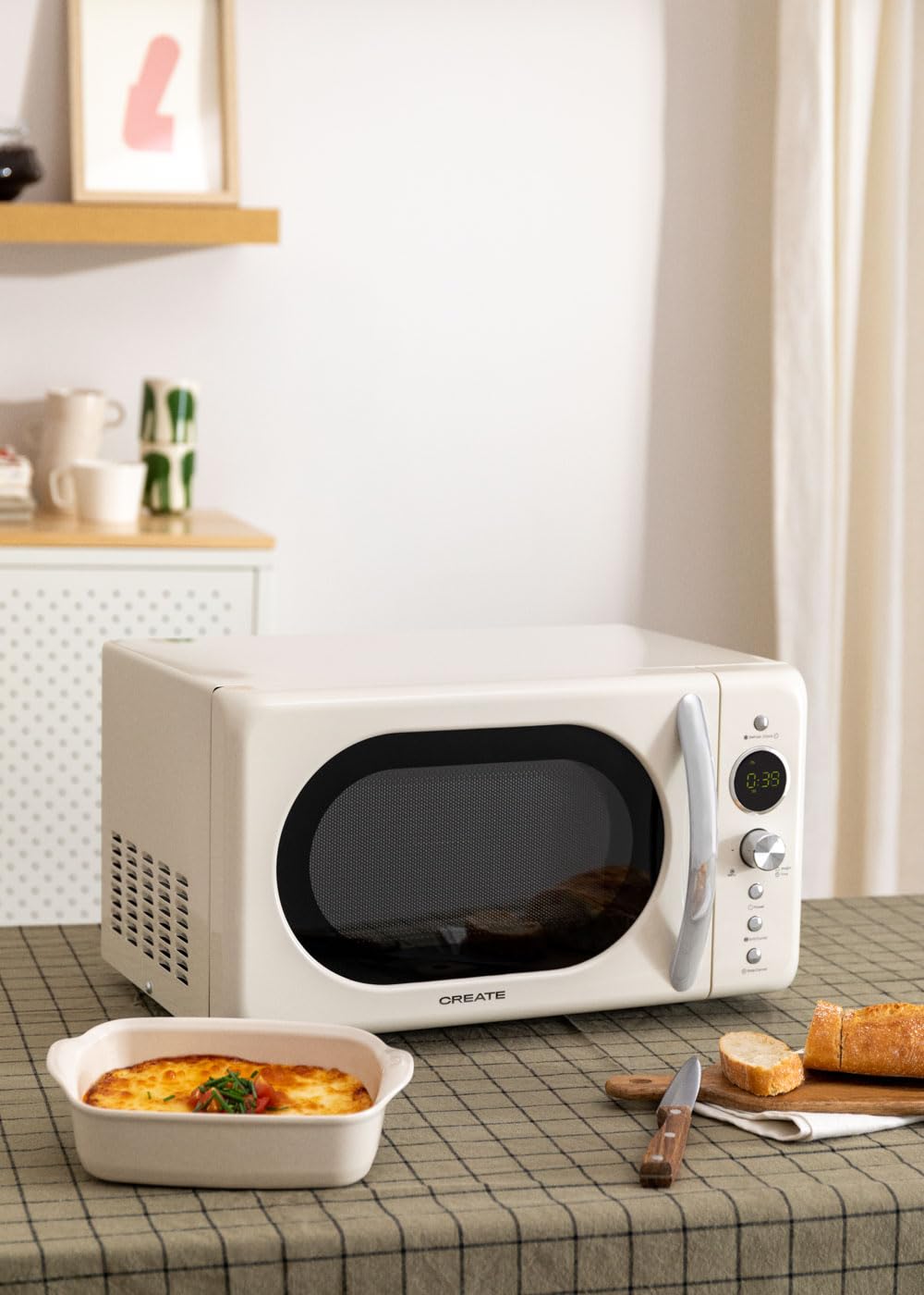CREATE/MICROWAVE RETRO/Microondas grill digital banco roto/Estilo Retro, capacidad 20L, plato de Ø245 mm, 3 programas, 9 menús preinstalados, cocinado multietapa, pantalla LCD, 900W