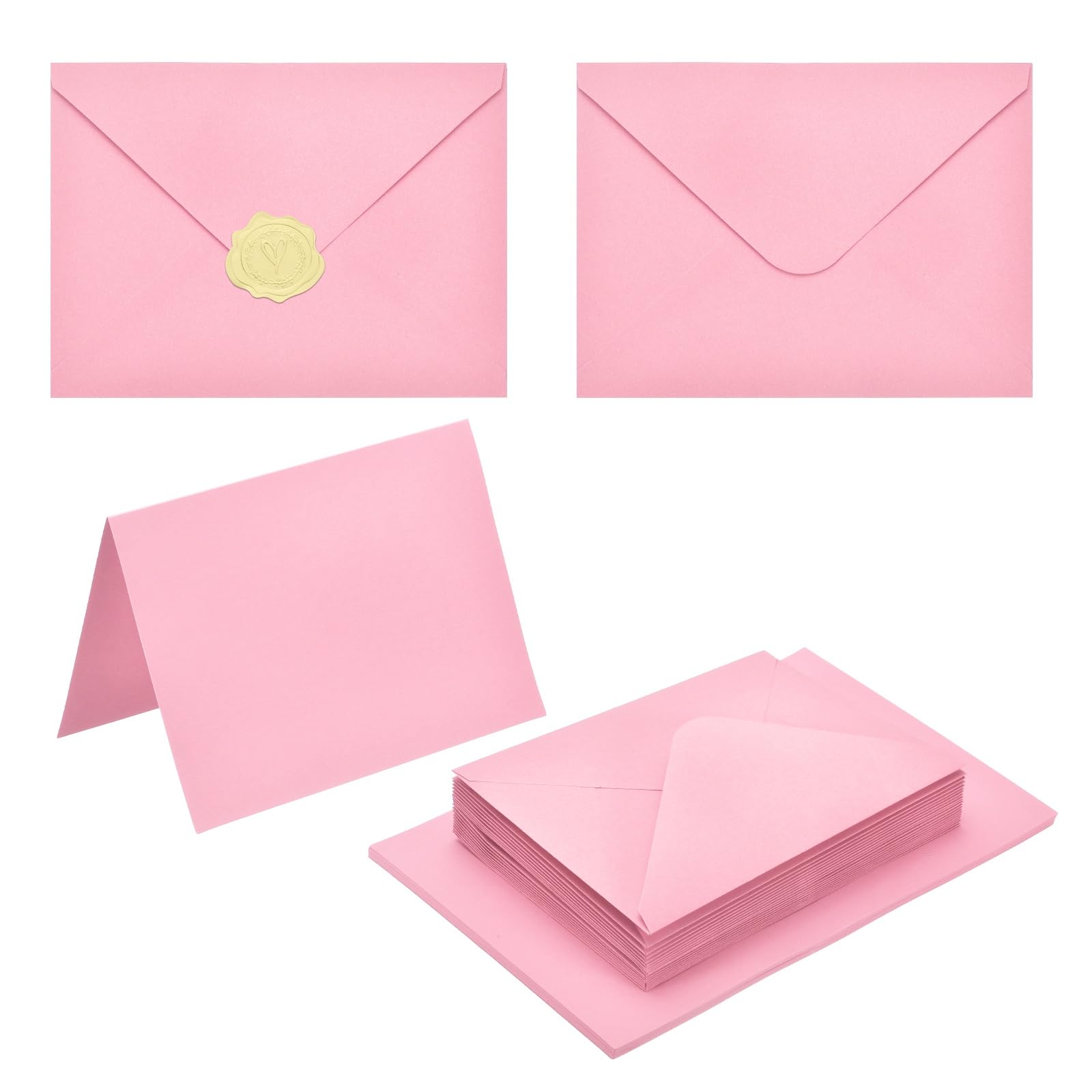 PATIKIL 50Pack Pink 5x7 Envelopes with Cards, V Flap A7 Envelopes with Cardstock & Gold Stickers for Greeting Cards Wedding Greeting Birthday Invitations Letter Mailing — image 1