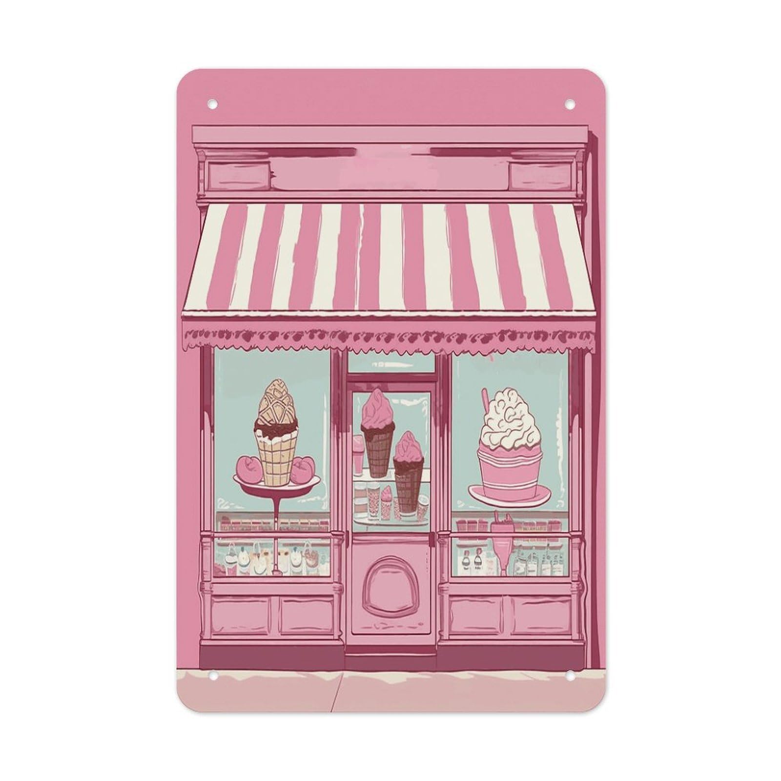 Btcowzrv Style Ice Cream Store Pink Metal Tin Sign Wall Decor Hanging Plaque