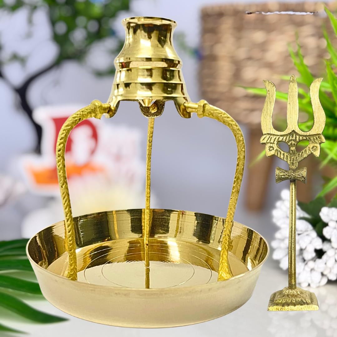 Abhishek Patra for Shivling Shivling Abhishek Stand with Trishul,Shiva Linga Abhishekam Set, shivalingam Abhishekam Stand for Pooja with Brass Trishul (12 L X 12 B X 13 H) Cm-image-46