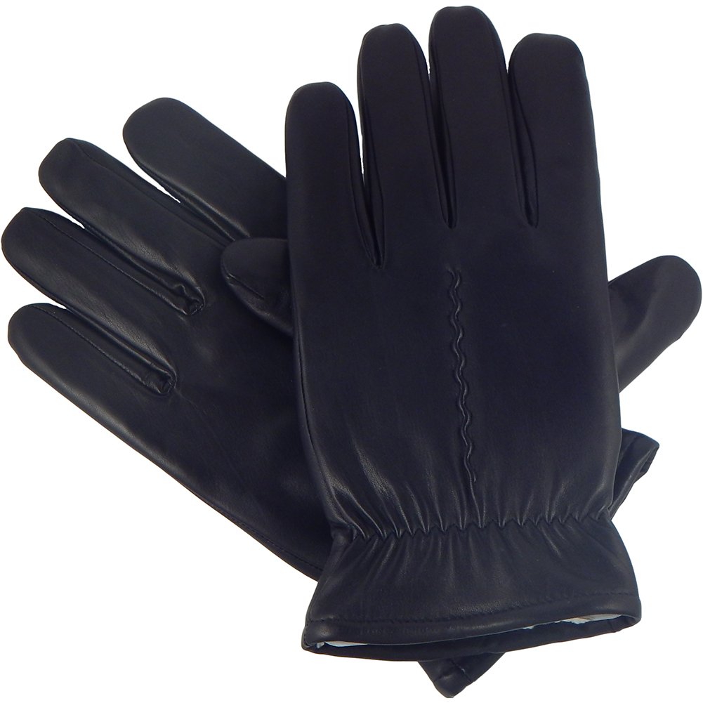 Isotoner Men's Leather Single Draw And Vent Gloves, Black, XL