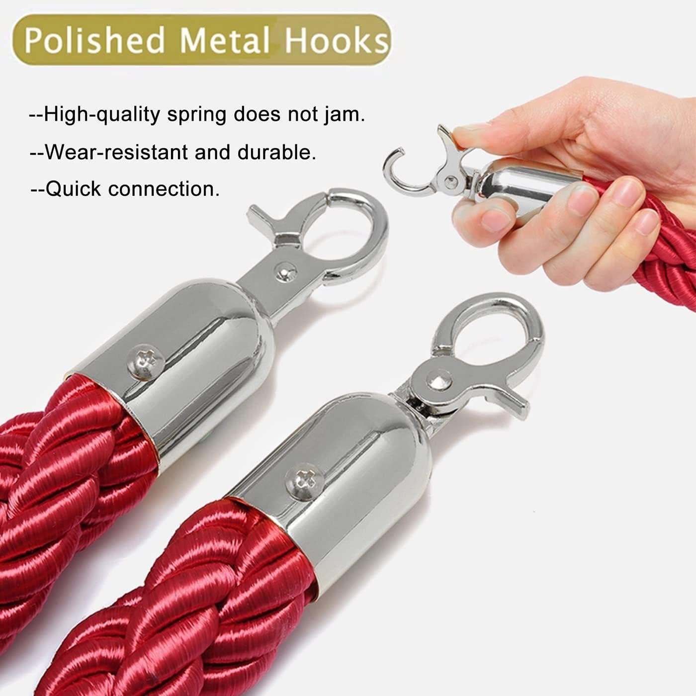 Black Queue Barrier Ropes with Metal Hooks, Stanchion Rope 3/4/5/6Ft, Crowd Control Rope, Braided Hemp Rope for Queue Divider, Rope Safety Barrier 1/2/3M, Twisted Hemp Rope Queue Line Barrier ( Color