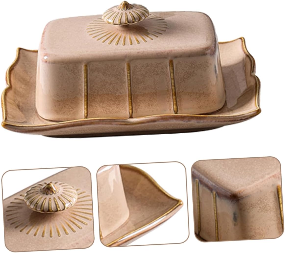 Luxshiny 1 Set Ceramic Butter Dish with Lid Adorable Food Serving Plate for Gatherings and Parties Heat Resistant Easy to Clean for Storing Butter and Cookies