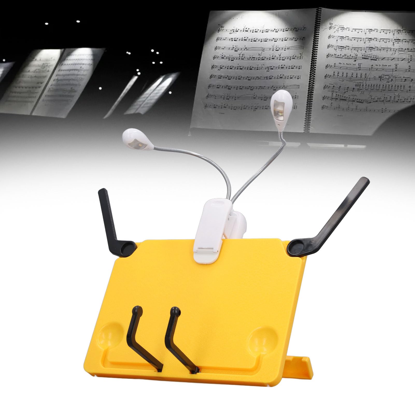 Mini supporto per libri da scrivania con luce LED, supporto pieghevole per spartiti da scrivania, set di luci per leggio, luce da lettura con clip per spartiti, libri