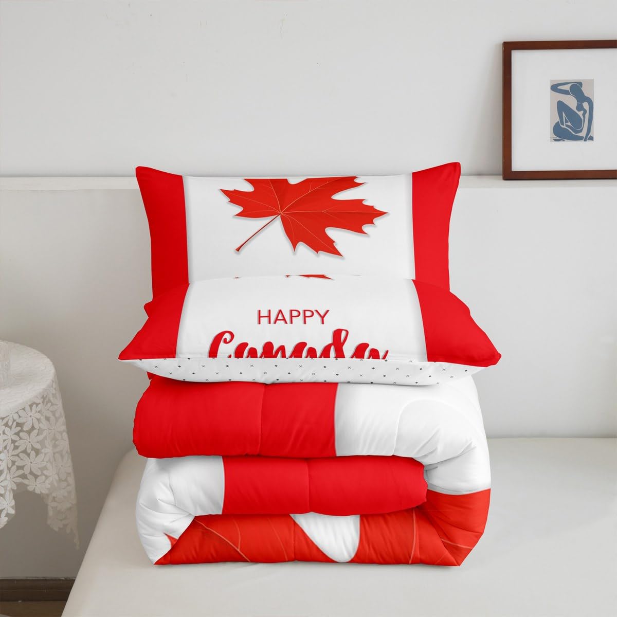Canadian Flag Camo Comforter Set Full Size - 3D Camouflage Tank Duvet Set With Pillow Shams