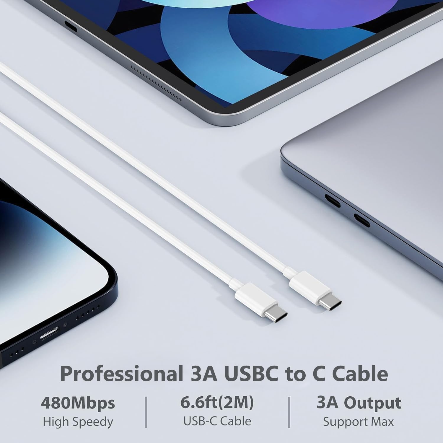 Chargeur 100W USB-C Pour MacBook - Adaptateur Secteur 96W Compatible MacBook Pro/Air, IPad Pro, Et Tous Appareils Type-C, Câble 2m Inclus