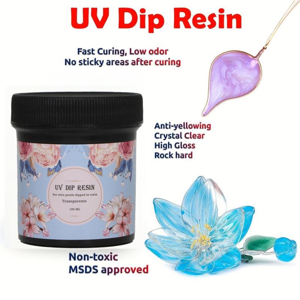 Ensemble de résine de trempage pratique 50 g/100 g - Cristaux époxy transparents pour décoration de fleurs et fabrication de bijoux avec 13 fils