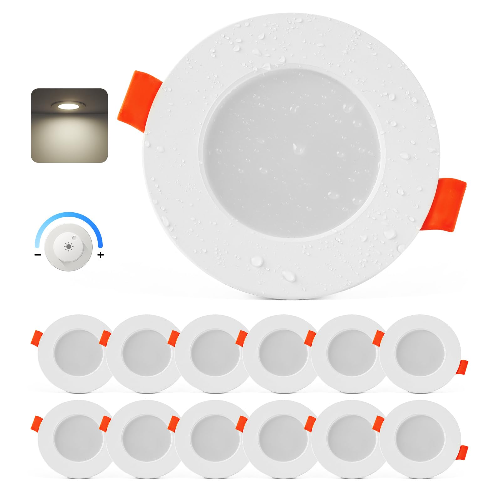 LED Einbaustrahler 230V Dimmbar, 4W LED Spots 68mm 4000K Neutralweiß, 25mm Ultra Flach Deckenspots, IP44 Spots Deckenleuchte Einbauleuchten für Badezimmer Küche Wohnzimmer, 12er Set