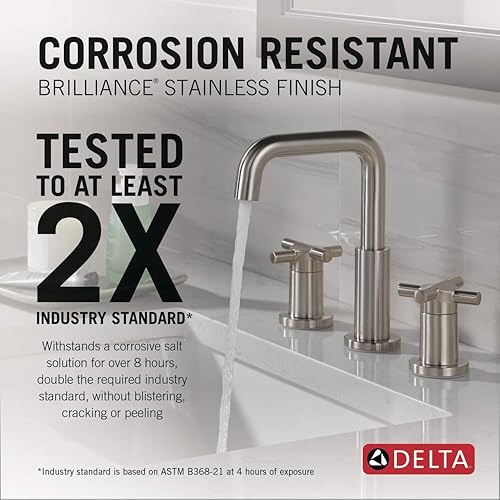 Miniatura 2 de Delta Faucet Nicoli - Grifo de baño generalizado de 3 agujeros, grifo de baño de níquel cepillado, grifo de baño de 2 asas, grifo de lavabo de baño,