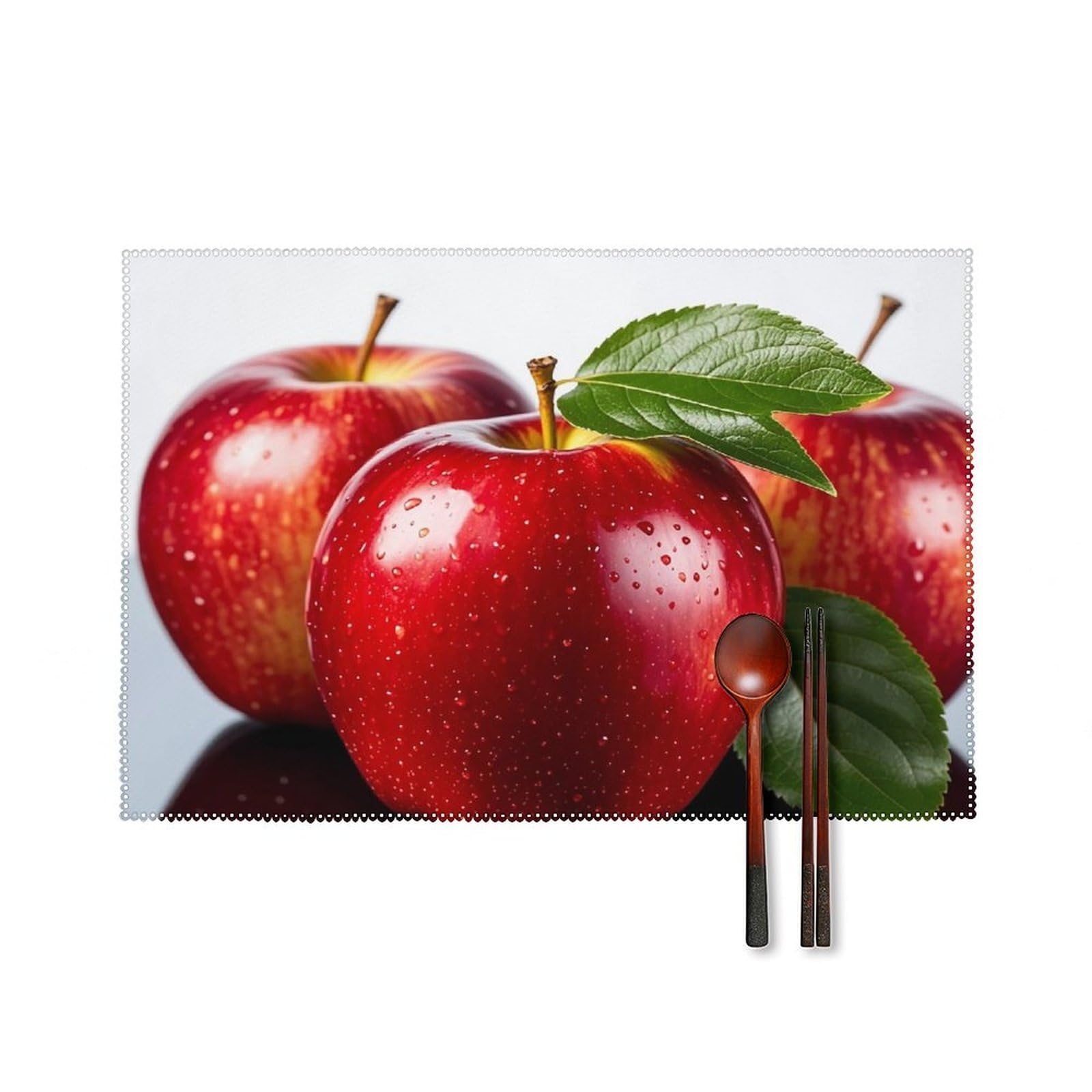 Red Apple Fruit Placemats Set of 6 Heat Resistant Non-Slip Place Mats Washable Wipeable Table Mats Elegant Farmhouse Placemat for Kitchen Dining Outdoor Party Table Decor
