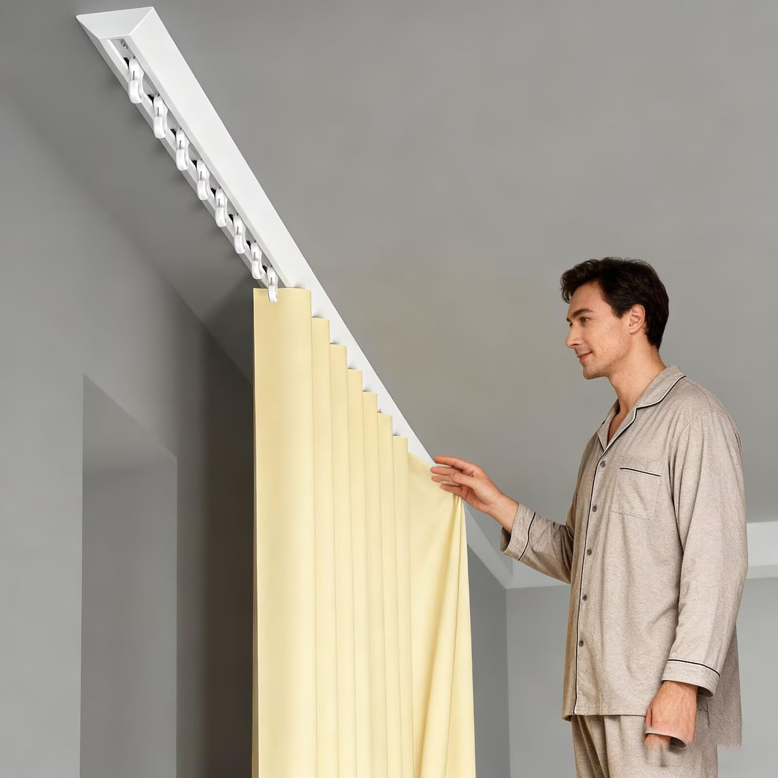 Barre à Rideau Fixée au Plafond Haute Résistance - Modèle Silencieuse pour Bureau, Salon et Chambre250cm