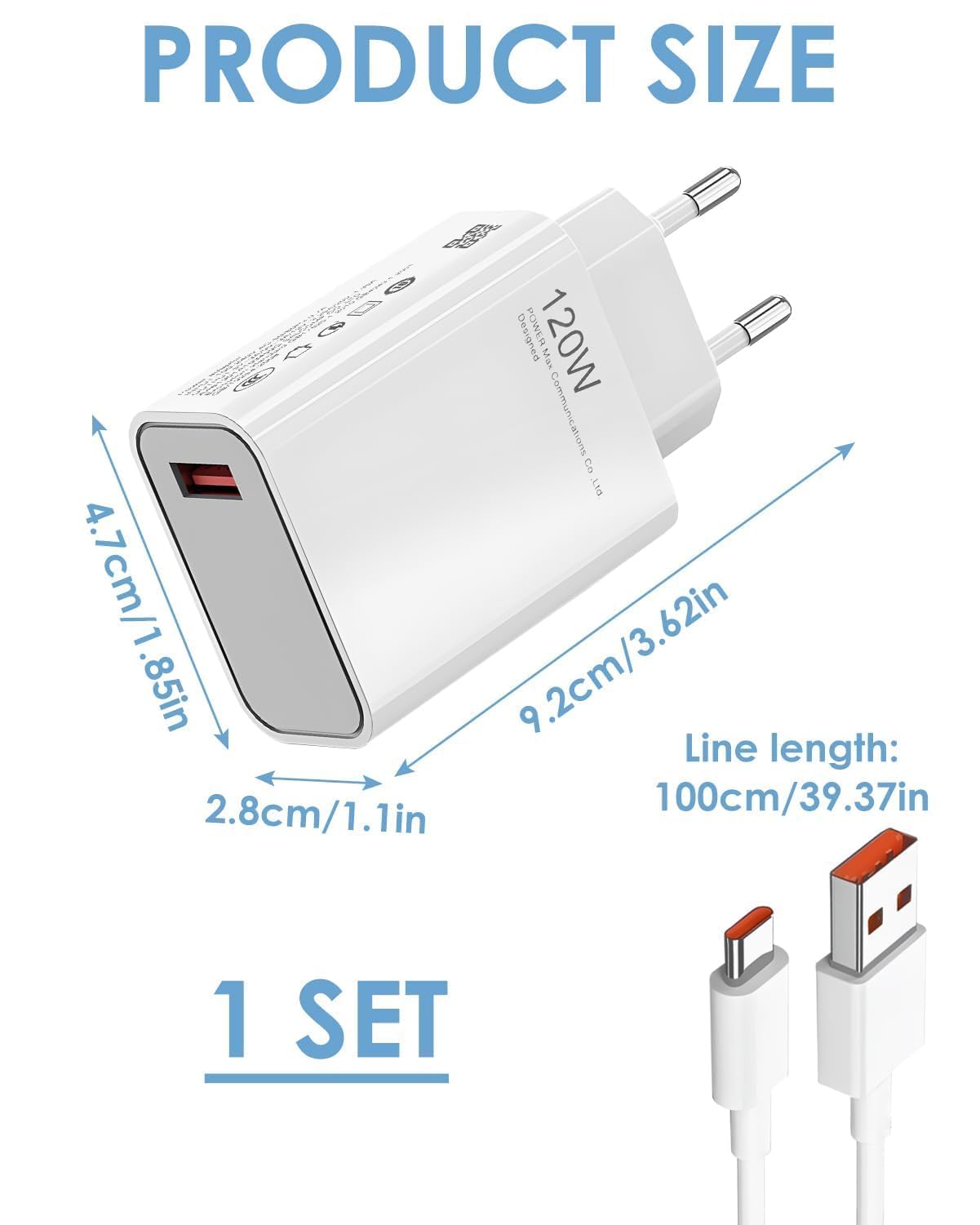 USB Snellader 120w en 1M Snellaadkabel c Type voor xiaomi