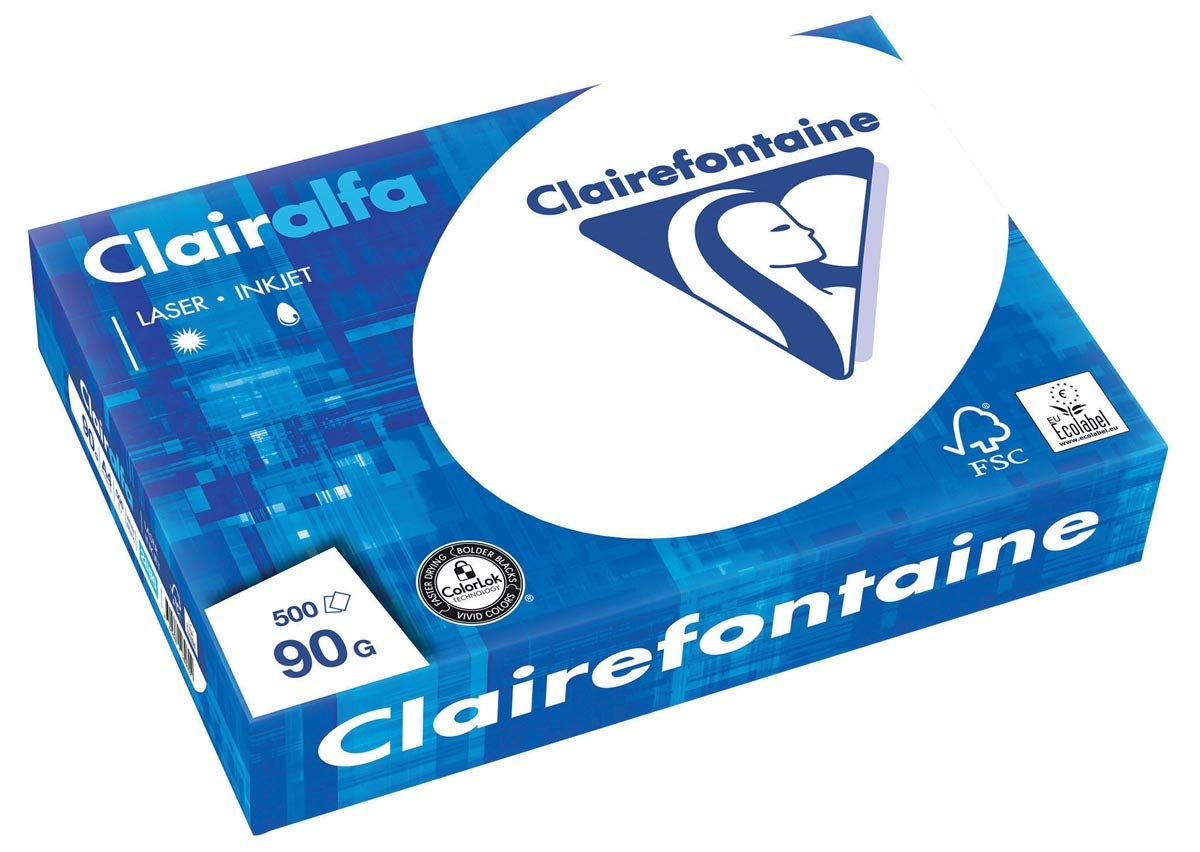 Clairefontaine Clairalfa 2896C 2500 fogli di carta bianca formato A4, 90 g al m2, confezione con 5 risme da 500 fogli, colore: bianco (171 CIE)