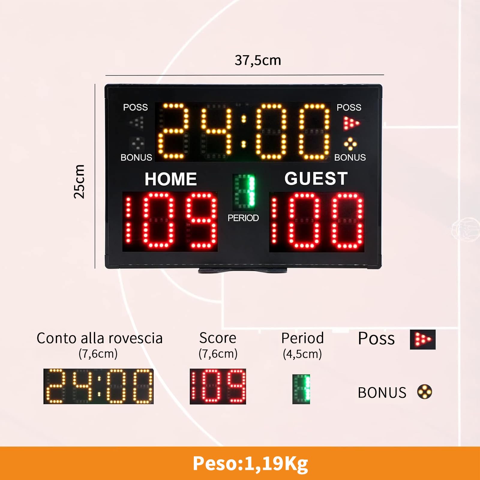 Tabelione Elettronico LED Portatile Segnapunti con Telecomando per Calcio Basket 11 Digit