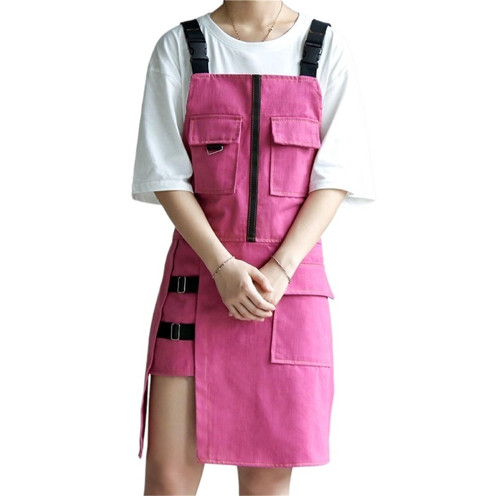 Tablier 2 pièces Cuisine Restaurant barbier Boulangerie pâtisserie Salopette en Toile Fleuriste Homme Femme Tablier Multifonction pour Forgeron(Pink)