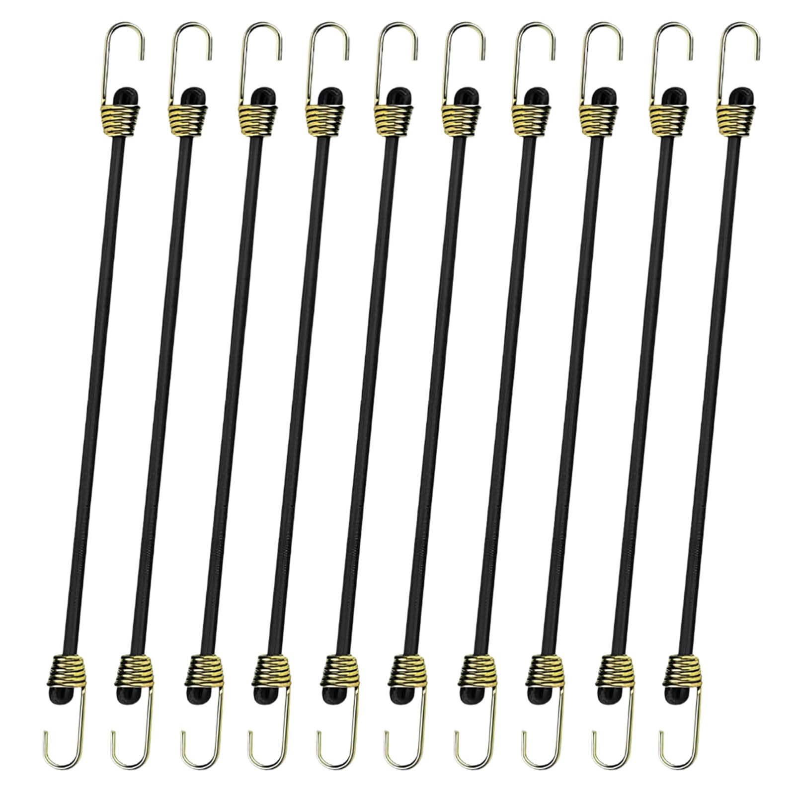 KinetiCore 10Pcs Short Bungee Cords with Hooks 24cm, Heavy Duty Black Elastic Straps, Weatherproof Latex Core Bungee Straps for Bundling, Camping, Tents, Luggage & Small Items Securing