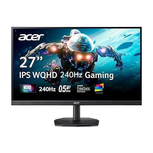 acer Nitro 27 Inch WQHD 2560 x 1440 ZeroFrame Design IPS Gaming Monitor | AMD FreeSync Premium | Up to 240Hz Refresh | Up to 0.5ms | One Display Port 1.2 and Two HDMI 2.0 Ports | KG271U W3bmiipx - 27-inch WQHD